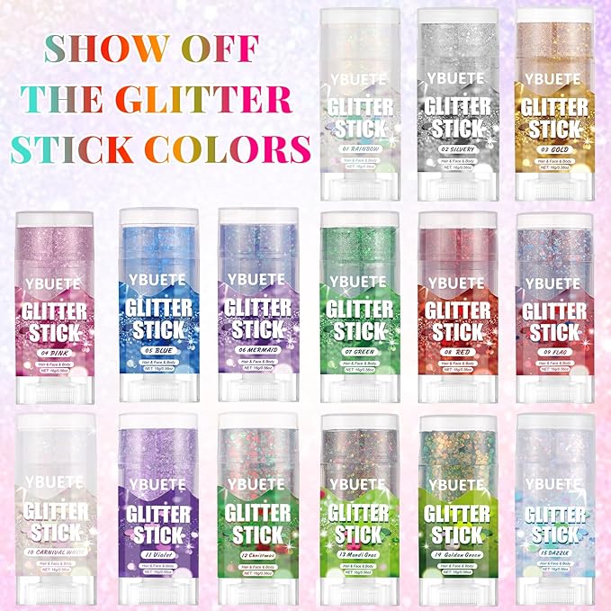Red Face and Body Glitter Stick for Sparkling Makeup, Hair Glitter Accessories for Women, Highlighting Stick for Fairy Dust Makeup, Cheerful Face Glitter for Festive Parties and Carnivals