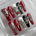 Luxury Halloween Press on Nails Medium Coffin Handmade 3D Unique Reusable ABS Material Fake Nails Gothic False Nails with Designs Spider Charms Spider Web Glossy Glue on Nail Thick Acrylic Nail(S)