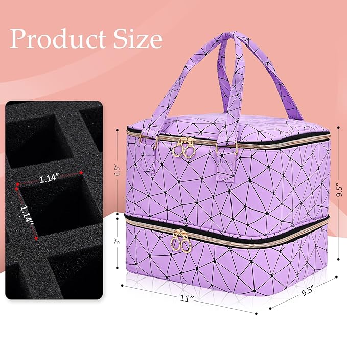 Uross Nail Polish Organizer Bag Holds 42 Bottles Nail Polish & Nail Lamp, Gel Nail Polish Organizers and Storage box for Nail Tech, Nail Kit Supplies Organizer Case - Purple