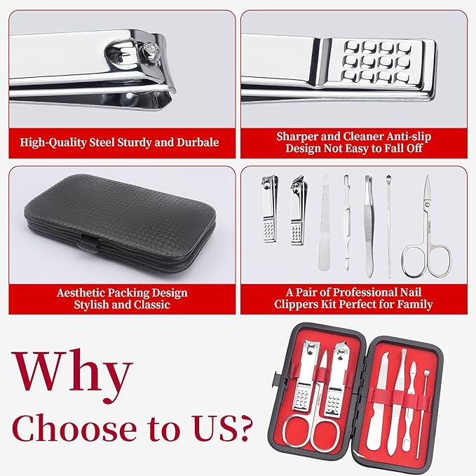 Manicure Set Stocking Stuffers for Men, Stocking Stuffers for Teens Manicure Kit Nail Clippers Kit Grooming Kit Pedicure Care Tool for Men Dad Birthday Gifts for Teen Boy Father Father's Day Silver