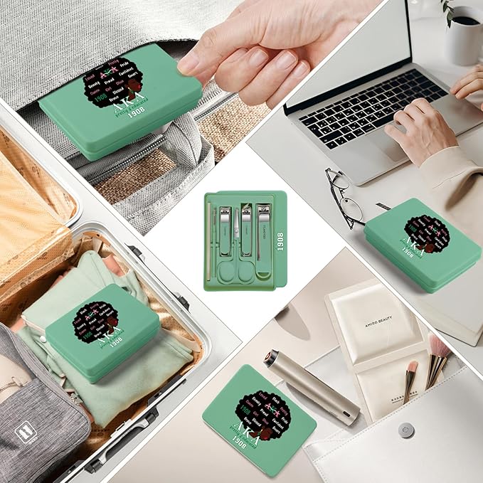 Nail Clippers and Beauty Tool Portable Set Nail Clipper Set Manicure Set 6 in 1 AKA Sorority Gifts Suitable for for Women Home, Workplace, Outdoor Travel,Etc. (AKA 1908 Green)