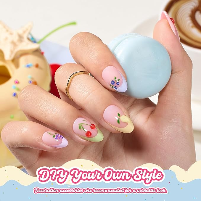 Beetles French Tips Press On Nails, Pastel Spring Nails Short Almond 6 Colors 192 Pcs, Spring Fake Nail Tips, Pink Blue Green Soft Gel Nails False Nails Art DIY For Women