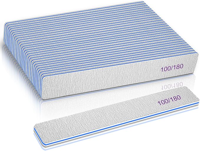BLESWIN Nail File 100/180 Grit 25 Count, Heavy Duty Nail Files for Acrylic/Natural Nails, Emery Boards for Nails, Strong Finger Nail Filler, Coarse Nail File for Home and Salon Use