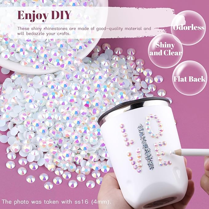 12000PCS 2mm Resin Jelly Rhinestones in Bulk (White AB), Bedazzling Flatback Crystals Rhinestones for Crafting DIY Nail Decoration, Gems Diomand Charms for Tumbler Shoes Clothing Fabric