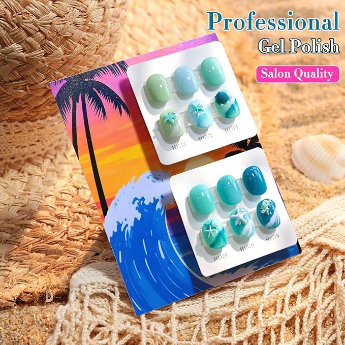 Double Rhythm 6 Pcs Hema Free Gel Polish Set 0.50 OZ Same Color Same Bottle Soak Off Neutral Natural Milky Gel Polish Kit Nail Art Manicure Salon DIY at Home (Pale Green Mint Blue Teal-H6-14)