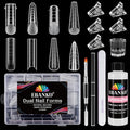 Poly Gel Nail Form Kit, EBANKU 192PCS Reusable Nail Extension Mold Dual Forms with 5Pcs Clips, 75ML Slip Solution, Brush Pen, File & Cuticle Pusher for Beginners, 8 Style 12 Sizes