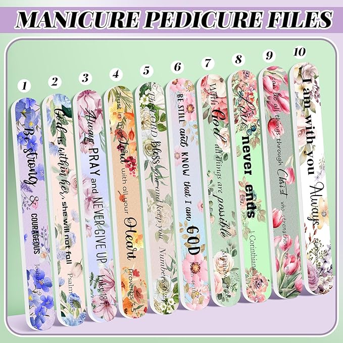 50 Pack Christian Gifts for Women Scripture Mini Nail Files Christian Party Favors Bible Verse Emery Boards Religious Small Gifts Party Favors for Employee Staff Coworkers Office Supplies