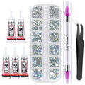 Canvalite 1500PCS Rhinestones Flat Back Gems, Nail Rhinestones Nail Art Gems with Pick Up Tweezers and Rhinestone Picker Dotting Pen, Nail Art Tools for Nails, Clothes, Face, Craft