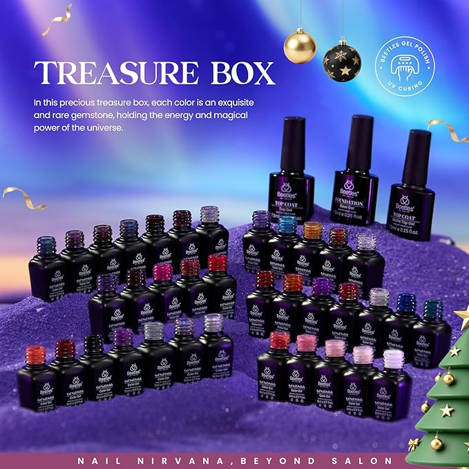 Beetles Gel Nail Polish - 39 Pcs Jelly Nail Set Glitter Changing Nail Polish Kit Treasure Box Collection with 3Pcs Base Matte and Glossy Top Soak Off Nails