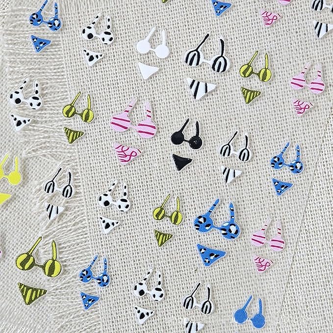 3 Sheets Swimsuit Series Nail Stickers Embossed Nail Art Stickers Summer Nail Decals with Swimming Ring Ice Cream Designs Cute Nail Art Sticker DIY Self-Adhesive Supplies for Women Girls