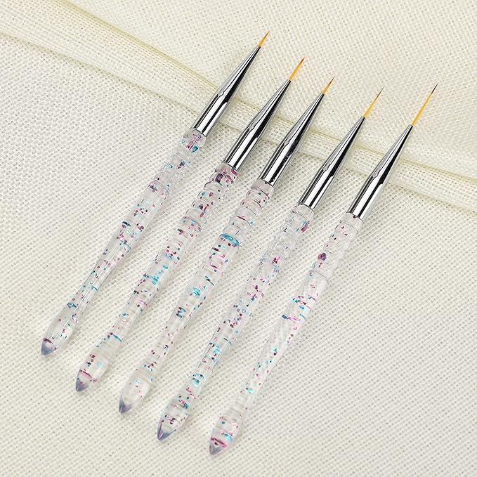 Etercycle 5Pcs Nail Art Liner Brushes, Nail Gel Polish Painting Brush Set, Thin Nail Art Dotting Drawing Pen (7/9/11/15/20mm)