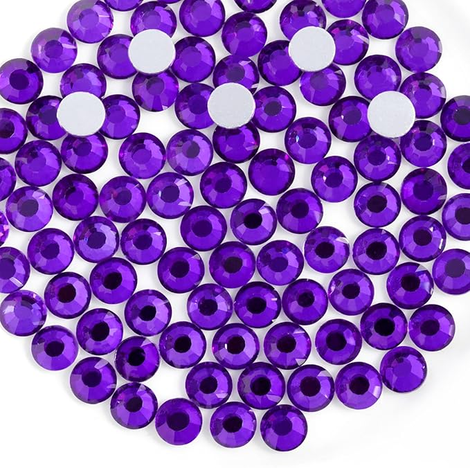 Beadsland 1440pcs Flat Back Crystal Rhinestones Round Gems for Nail Art and Craft Glue Fix, Pure Purple, SS6, 1.9-2.1mm