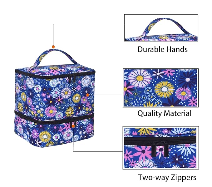 Upgraded Nail Polish Organizer Case - Holds 30 Bottles and 1 Nail Light, Double-layer Nail Bag Organizer Case Nail Polish Storage Bag with Handles (Style B-Flower)