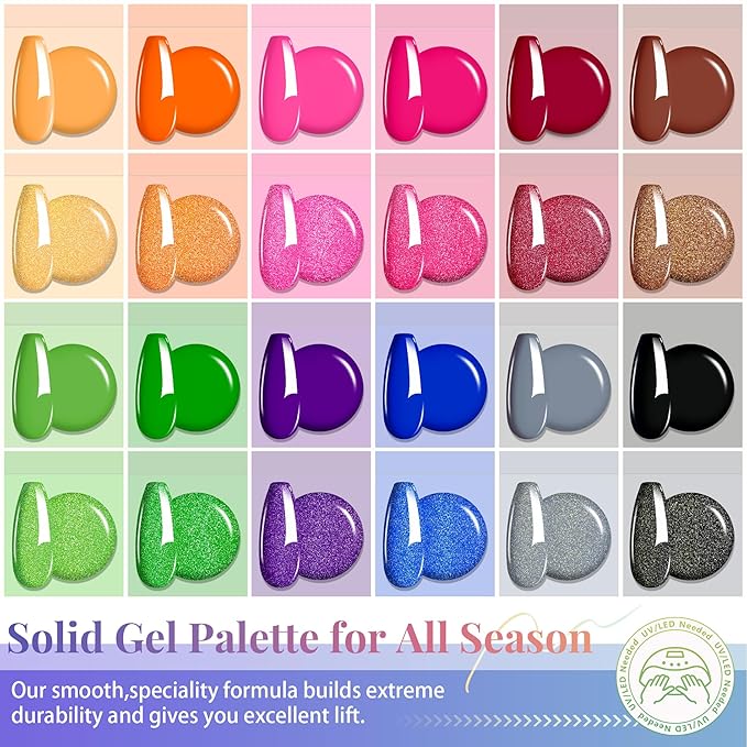 ABAC Solid Gel Polish for Ombre Nails,24 Color Set of Deep Shades,Patting Gel for Blooming Aura & Gradient Nail Art,No Wipe DIY Painting kit
