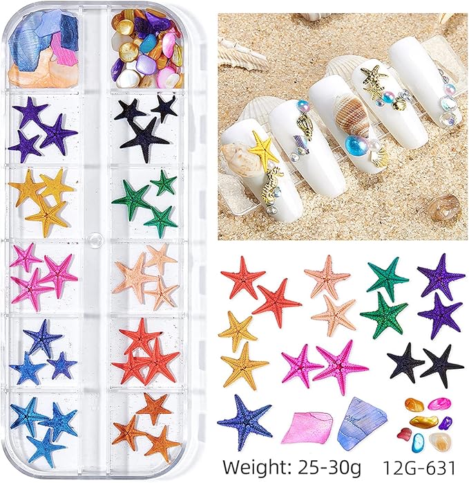 3 Boxes Summer Beach Nail Art Rhinestones, 3D Ocean Nail Charms Starfish Conch Sea Series Nail Art Designs Accessories Nail Art Rivets Manicure DIY Seashell Nail Decorations for Women Girls