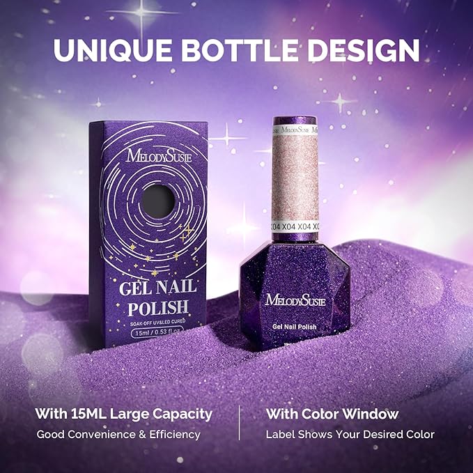 MelodySusie Galaliver Pink Glitter Gel Nail Polish, 15ML Sparkly Light Pink Shimmer Gel Polish Soak Off UV LED Cured Long Lasting Gift for Women DIY Nail Design Nail Art Manicure X04