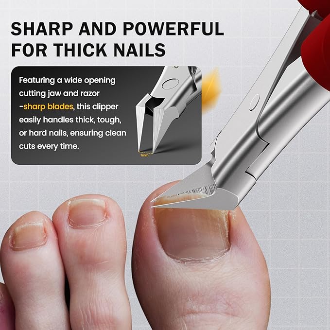 BEZOX Toenail Clippers for Seniors, Slant Straight Blade Toe Nail Clippers for Thick and Ingrown Nails, Soft Grip Long Handle Toenail Scissors for Mani & Pedi Nail Care - Red