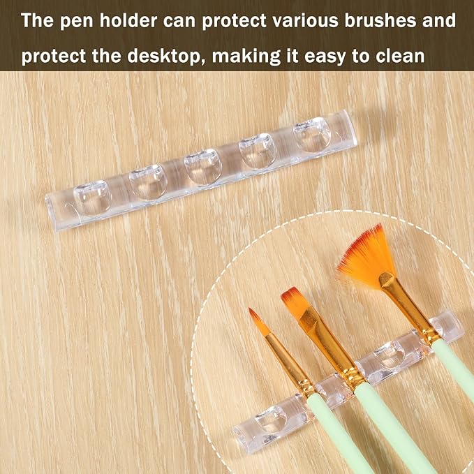 2 Pack Crystal Bar Pen Holder Transparent Brush Holder Acrylic Nail Art Painting Pen Brush Stand Brushes Rest Makeup Brushes Organizer Holders for Drawing Pens Manicure Nail Carving Pencils