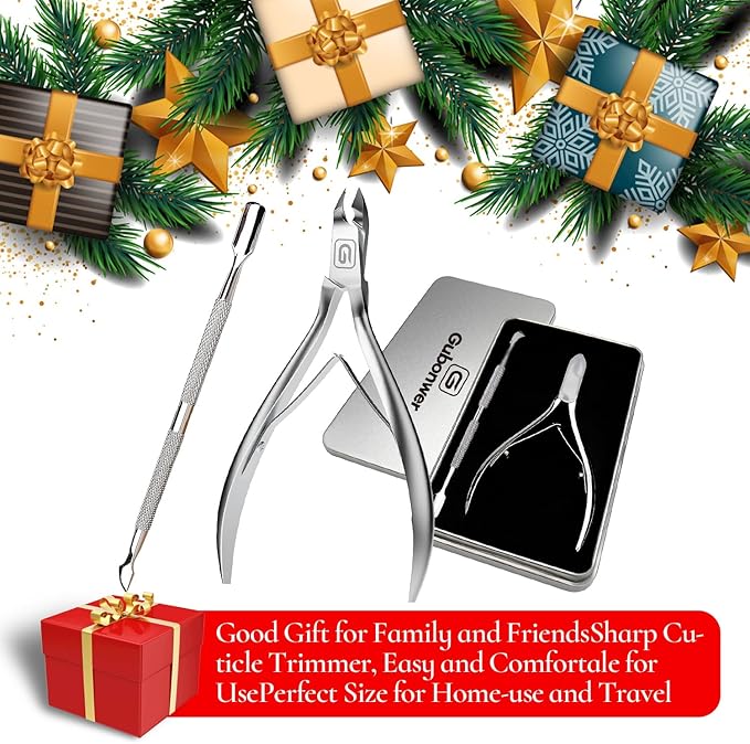 Cuticle Trimmer 3/4 Jaw Extremely Sharp Cuticle Nippers Scissors Stainless Steel Clippers Cutter Remover Pedicure Manicure Nail Tool, cuticle pusher (Cuticle Nippers+Cuticle Pushers/Silver-S)