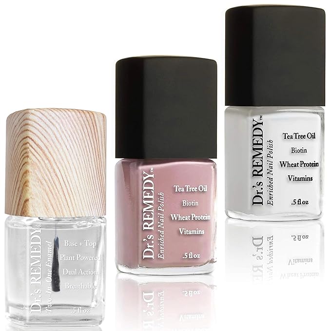 Dr’s Remedy 3 Pack Nail Polish Kit, Positively Perfect Pink Trio, All Natural Enriched Nail Strengthener Non Toxic and Organic - TOTAL 2-in-1, RESILIENT Rose, CLASSIC Cloud