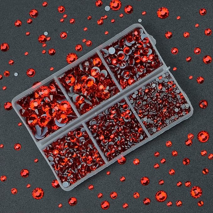 4000pcs Mixed Size Hot Fix Round Crystals Gems Glass Stones Hotfix Flat Back Rhinestones (Light Siam)