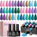 Beetles Purple Gel Nail Polish Set, 20 Colors Blue Green Pink Purple Shimmer Glitter Mermaid Gel Polish Kit with Base Top Coat Soak off Uv Nail Art Valentines Spring Gifts for Women