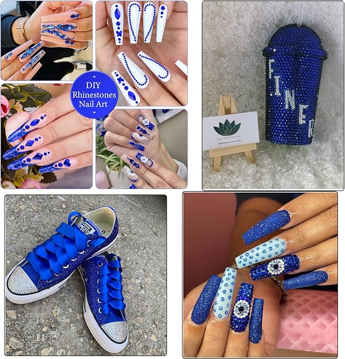Dowarm 3200PCS Nail Art Rhinestones, Blue/Sapphire Flatback Rhinestones for Nails, Crafts, 12 Styles 3D Glass Crystal Nail Gems, Glitter Diamond