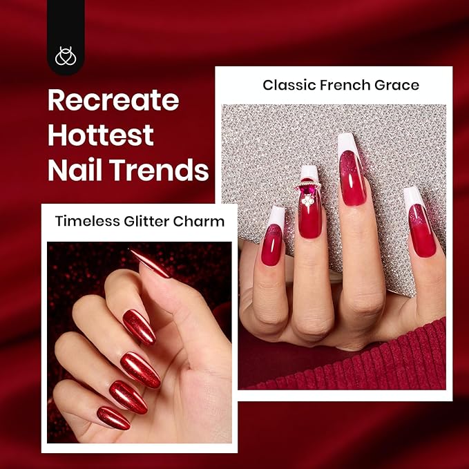 Beetles Red Gel Nail Polish Set, Gel Polish 6 Colors Cat Eye Glitter Burgundy Bright Jelly with Magnet, Soak Off LED Lamp DIY Salon at Home Manicure Gifts for Women Red Revival