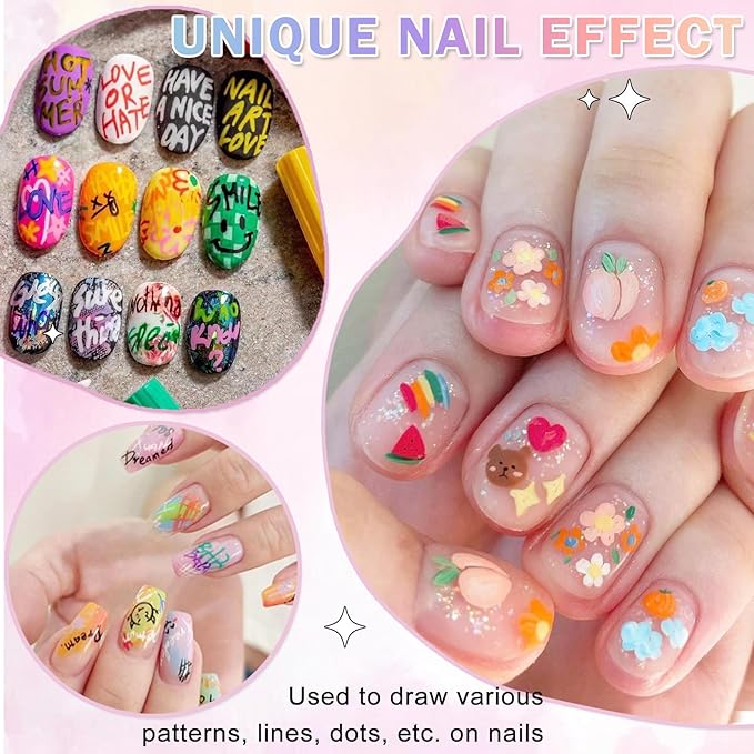 Nail Art Pens Set 12 Colors Nail Polish Pens Nail Art Markers Acrylic Paint Quick Drying Nail Art Pen DIY Nail Design Painting Drawing Kit