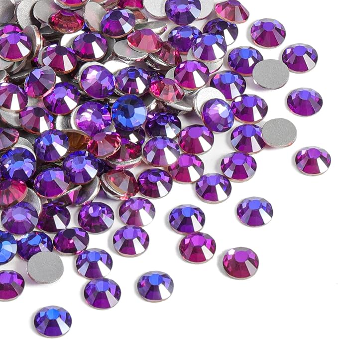 Beadsland 576pcs Flat Back Crystal Rhinestones Round Gems for Nail Art and Craft Glue Fix, Purple Velvet, SS30,6.3-6.5mm