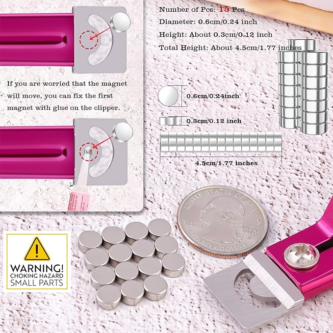 Rose Red Metal Premium Adjustable Nail Clippers with Magnet Sizers for Acrylic Nails, Professional Stainless Steel Fake False Nail Tip Clipper Cutter Trimmer, Manicure Tool for Salon Home Nail Art