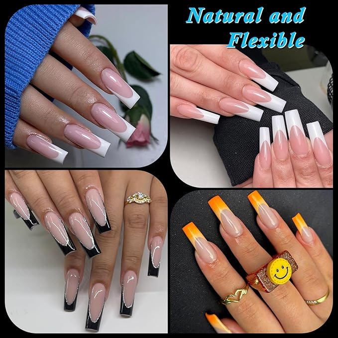 510pc Long Square Nail Tips, Soft Gel Nail Tip Square Long Fake Nails Artificial Fingernail, 15 Sizes Full Cover Clear Press on Nail Acrylic Nails Tips for Nail Extensions, Press on Nails Making