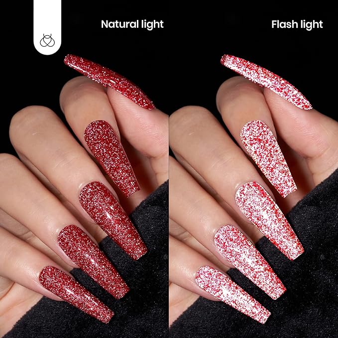 Beetles Red Gel Nail Polish - 15ml Sparkly Glitter Diamond Red Gel Polish for Girls & Women - Soak Off, UV Nail Lamp Included Valentines Gift for Women