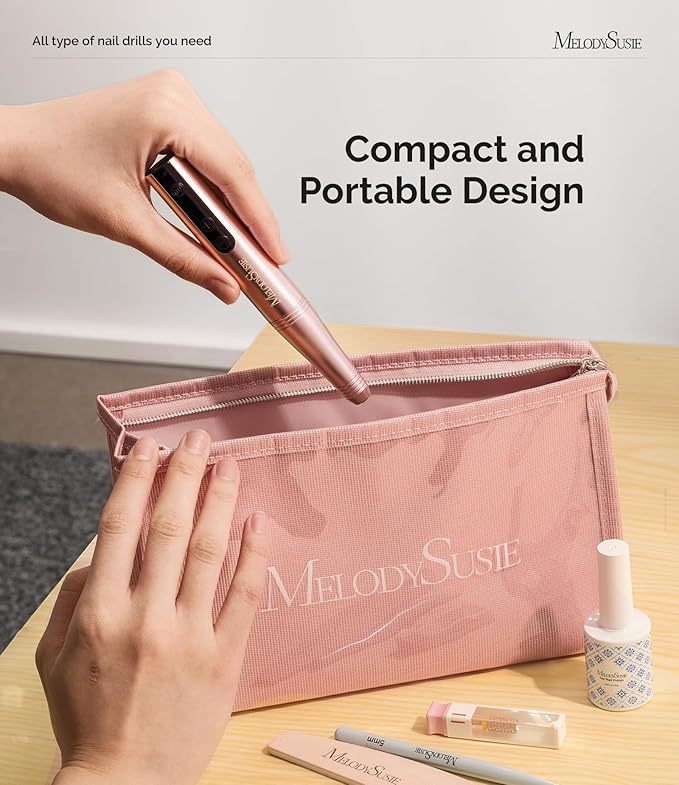MelodySusie Pen-Shaped Portable Cordless Nail Drill, PC180F 25000RPM Rechargeable Electric File with LED Display for All Nail Care, Manicure Shaping & Acrylic Gel Removal for Nail Artists DIY at Home