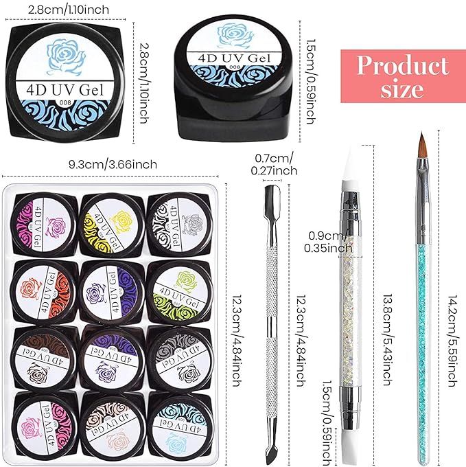 EBANKU 12 Colors Sculpture Painting Nail Gel Set, 3D Nail Carved Gel Sculpture Creative DIY Decoration Painting Glue with Tools, Silicone Pen, Cuticle Pusher and Carving Brush