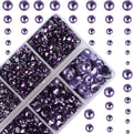 10000Pcs 2-Boxes Mixed Size Hot Fix Round Crystals Gems Glass Stones Hotfix Flat Back Rhinestones with Tweezers and Picking Pencil (Tanzanite)