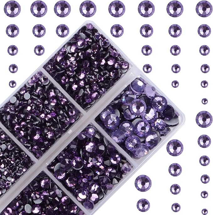 4000Pcs Mixed Size Hot Fix Round Crystals Gems Glass Stones Hotfix Flat Back Rhinestones (Tanzanite)