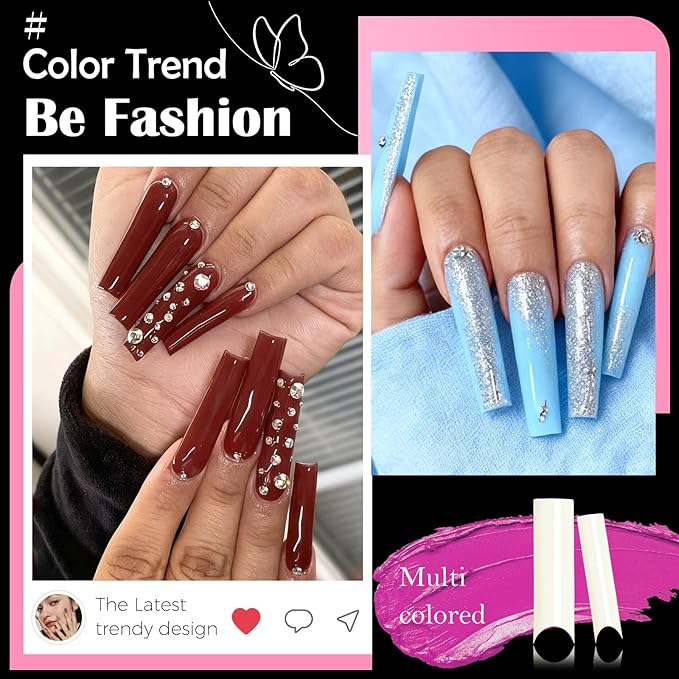 LoveOurHome 240pc Extra Long C Curve Nail Tips Natural Fake Nails, XL C Curve Acrylic Nail Tips Half Cover Curved Square False Nails, Extra Long Artificial Fingernail 12 Size for Nail Extension
