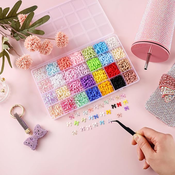 Multi-Colored Bow Nail Charms, 28 Grids Bows Nail Art Studs for Acrylic Nails, 3D Resin Bow Bowkont Nail Art Charms, Colored Bows Nail Art Charms Jewelry for Nails DIY Y2K
