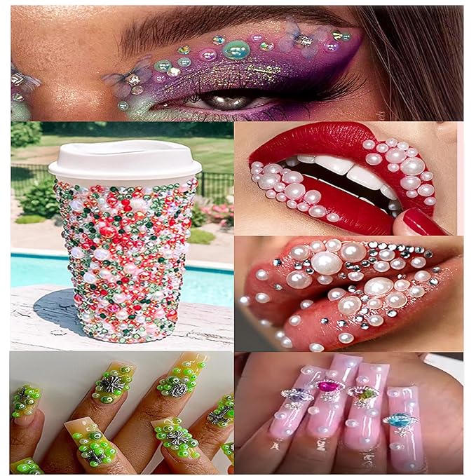 7460Pcs Creamy White Pearls Rhinestones, Flatback Pearls for Crafts Tumblers Shoes Nails Face Art, Assorted Size 3/4/5/6/8/10mm Craft Half Pearls（Creamy White）