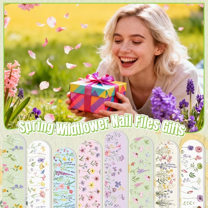 H1vojoxo Spring Colorful Wildflower Nail Files - 48pcs Spring Wildflower Double Sided Emery Boards for Girl’s Birthday Gifts Tea Party Emery Boards for Women Employee Coworkers Spring Party Nail Files