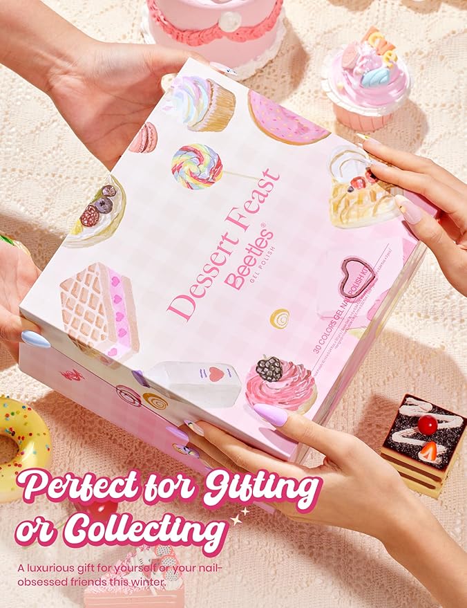 Beetles Spring Gel Polish Set - Dessert Feast 30 Colors Hema-Free Glitter Jelly Nude Pink White Yellow Green Pastel Colors Polish with Base Top Coat Swatch Card Uv LED Lamp Gel Gifts for Women