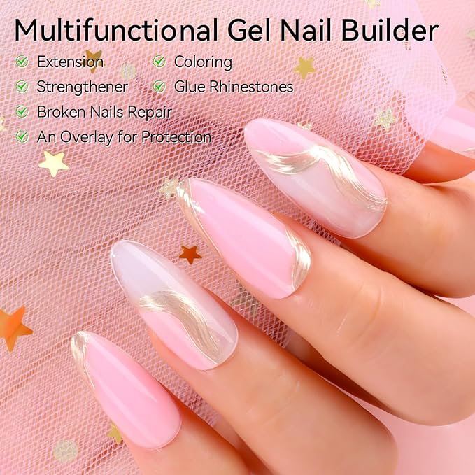 Makartt Poly Nail Gel Set - 6 Colors Kit Strong Builder for Extension Overlay Strengthener 3D Diy, Multifunctional, Long-lasting for Nails French Manicures Home Salon 15ML Clear White 4 Pink Shades