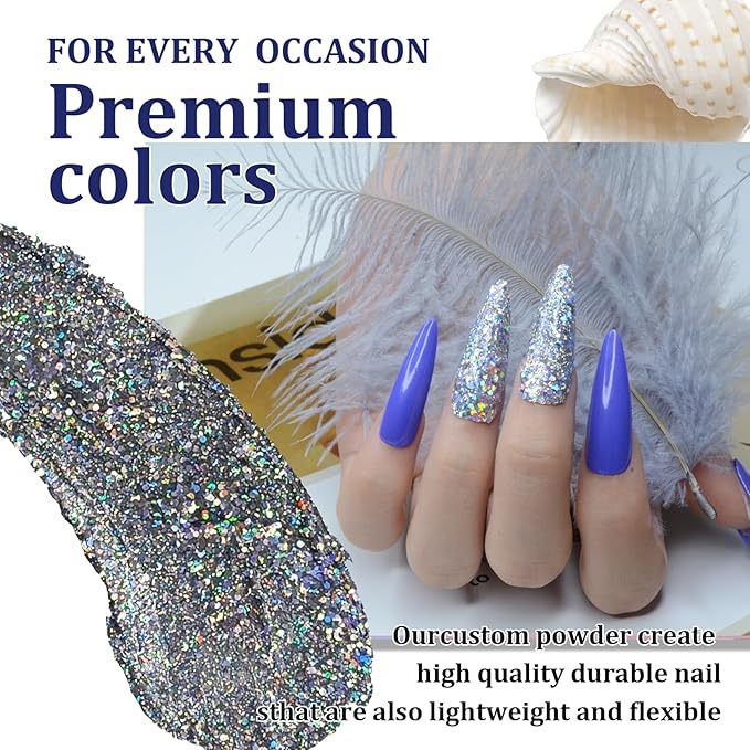 1 Oz/28g Holographic Silver Dip Powder, Nail Dipping Powder French Powder Pro Collection System Nail Art Starter Manicure Salon DIY at Home, Odor-Free&Long-Lasting, No Needed Nail Lamp Curing
