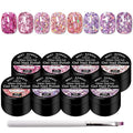 MEET ACROSS 9Pcs Glitter Sequins Gel Nail Polish Sparkly Shiny Pink Purple Gel Polish Set with 1Pc Nail Brush Nail Gel Nail Art Manicure Salon Kit 8 Colors