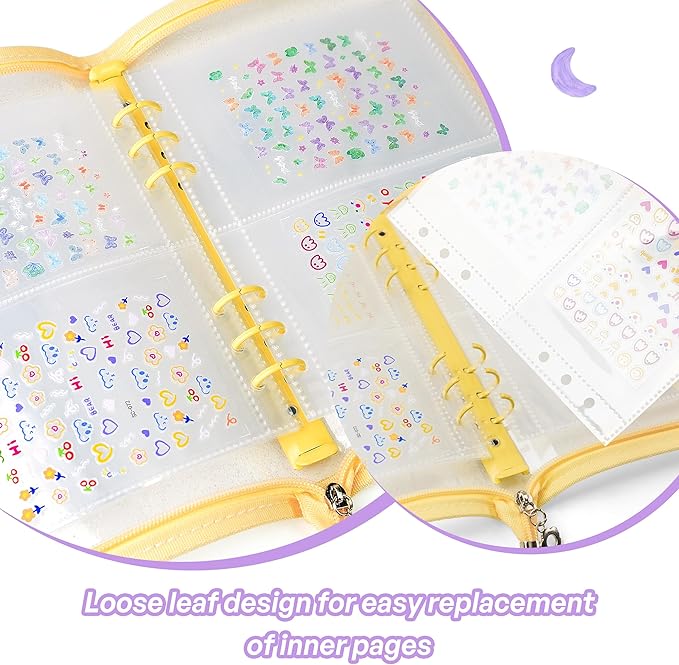 Nail Sticker Book Nail Art Organizer Display 40 Slots Sticker Storage Organizer Binder Empty Stickers Holder DIY Design Tools (yellow)