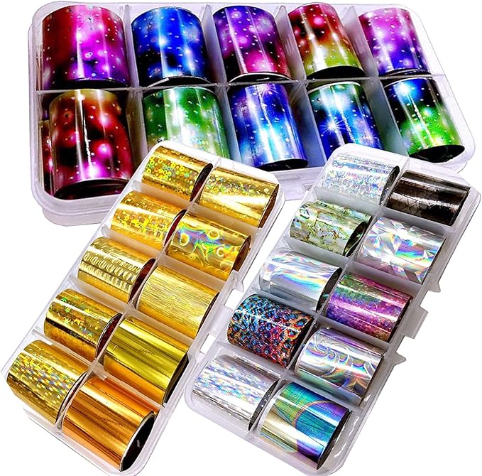 30 Sheet Holographic Transfer Nail Foil Stickers Starry Sky Nail Art Foils Sticker Wraps Metallic Gold Silver Laser Transfer Nail Decals for Manicure Design Decor(Holographic Starry)