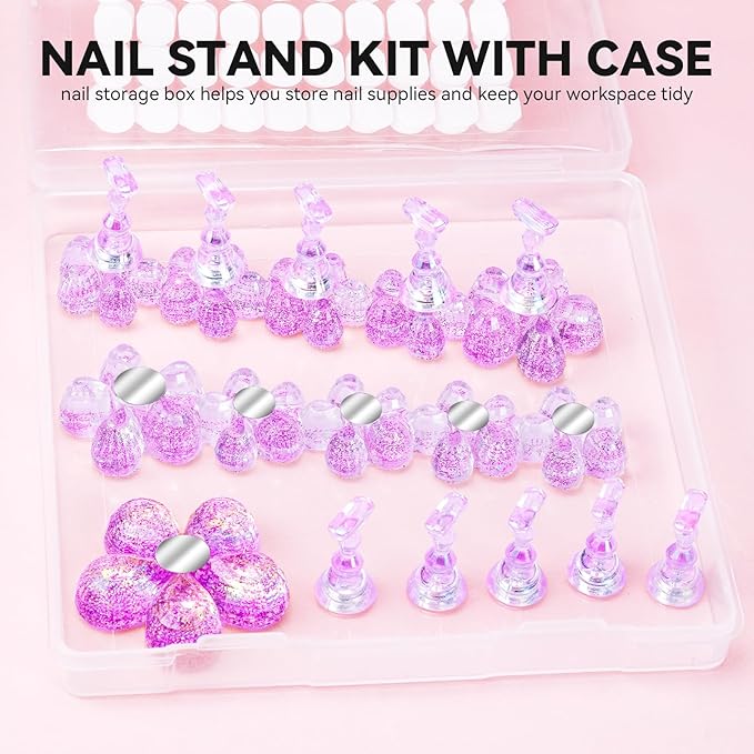 Nail Stand for Press On Fake Nails Painting Display Practice, Powerful Magnetic Nail Holder for Design, Flower Nail Stand with 200 PCS Double-Sided Tapes, Nail Tools for Home Salon (Purple)