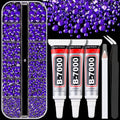 Resin Rhinestones for Crafting with B7000 Jewelry Glue, 1 Box Blue Purple Flatback Crystals with 3Pcs 10ml Glue for Bedazzling Crafts DIY Nail Art Makeup，Non Hotfix Gems for Clothing Shoes