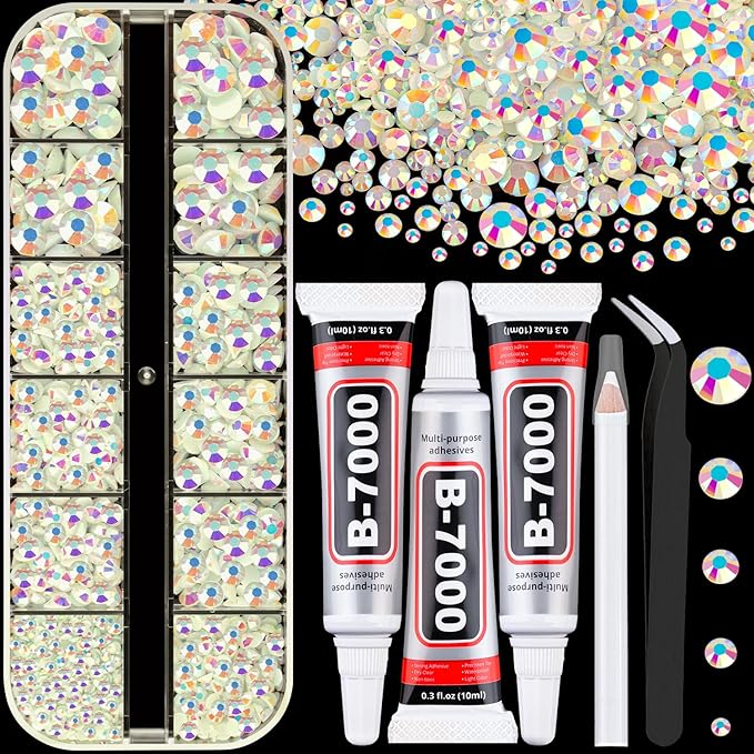 Resin Rhinestones for Crafting with 3Pcs 10ml B7000 Jewelry Glue, 1 Box Beige AB Flatback Gems Crystals Diamond for Bedazzling Crafts DIY Nail Art Makeup, Gems for Clothing Tumblers Shoes
